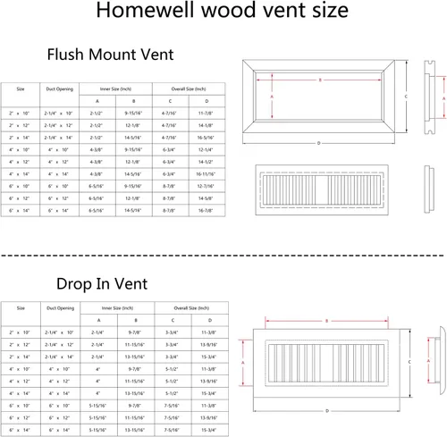 Miniatura 4 de Homewell Registro de piso de madera de roble rojo, cubierta de ventilación, 2 x 14 pulgadas, sin terminar rojo (Red Oak)