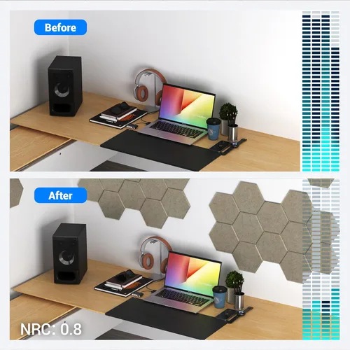Miniatura 5 de Paquete de 12 paneles acústicos, paneles de pared insonorizados, paneles de alta densidad a prueba de sonido con autoadhesivos, absorbentes