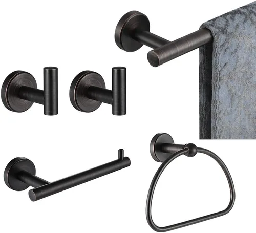 Miniatura 14 de JQK BAS165-BN - Juego de accesorios de baño de 5 piezas, acabado cepillado, incluye barra de toalla de 24 pulgadas, anillo de toalla de 7 pulgadas