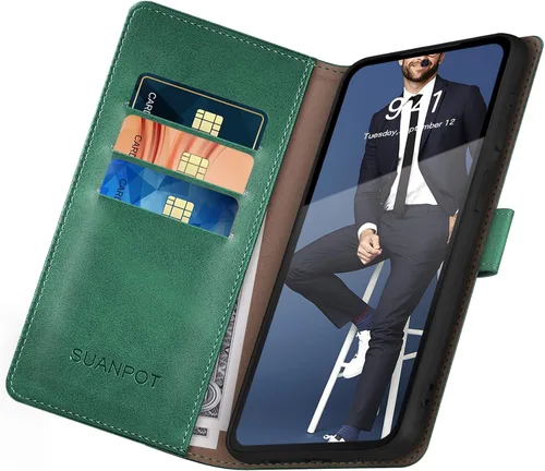 Miniatura 5 de SUANPOT Funda tipo cartera para Samsung Galaxy S21 FE con bloqueo RFID, soporte para tarjetas de crédito, de piel sintética, con tapa para teléfono