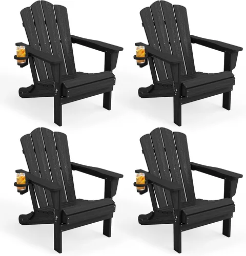 Miniatura 21 de KINGYES Silla plegable Adirondack, sillas de patio HDPE para todo clima, silla de césped con textura de madera para junto a la piscina, patio Aruba