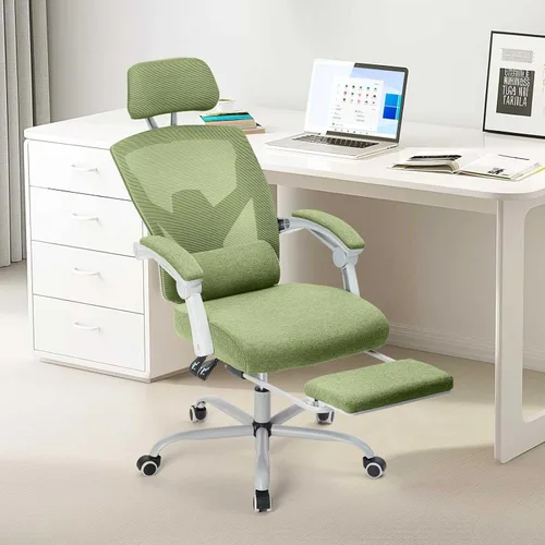 Silla ergonómica de escritorio para computadora de oficina con almohada lumbar y reposapiés retráctil, sillones giratorios de malla con respaldo
