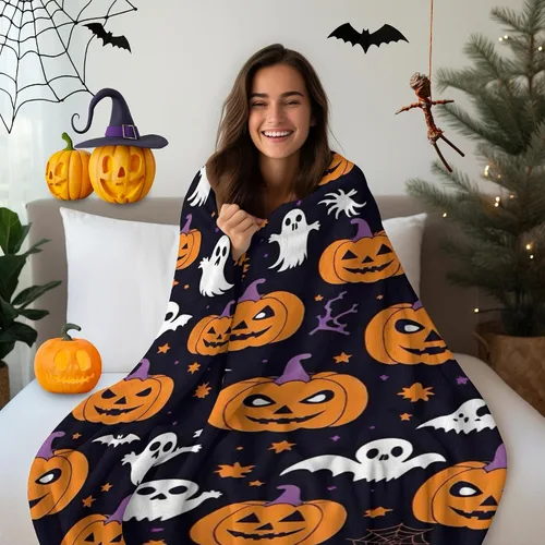 Miniatura 3 de D-Story Manta de vellón de Halloween, manta de calabaza de otoño para sofá, cama, habitación, regalos de Acción de Gracias para niños y adultos, 50