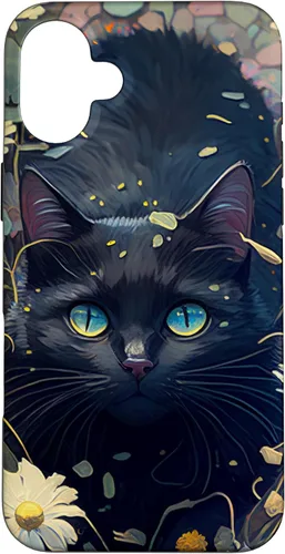 Miniatura 22 de iPhone 16 Cute Black Cat In Botanical Flower Garden Aesthetic Cat Case