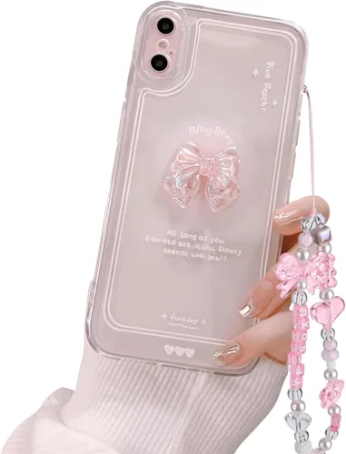 Miniatura 15 de Ownest Compatible para iPhone 7/iPhone 8/iPhone SE Linda Funda de 3D Rosa Moño Delgado Transparente Diseño Estético Protección para Lente de Cámara