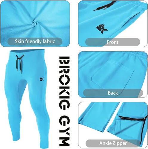 Miniatura 5 de Brokig - Pantalones deportivos con cremallera para hombre, pantalones casuales para entrenamiento y gimnasia, cómodos pantalones de chándal