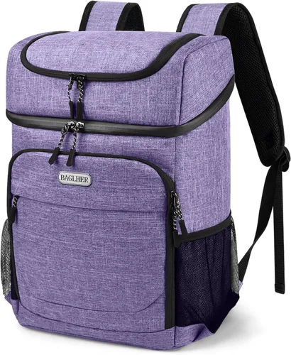 BAGLHER Mochila Nevera Térmica Ligera Aislada - 30 Latas, A Prueba de Fugas para Almuerzo, Picnic, Senderismo, Viajes de Campamento Púrpura-Titán