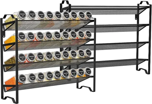 Simple Trending Paquete de 2 organizadores de especias de 4 niveles, estantes apilables para encimera de cocina, para gabinete, encimera, despensa,