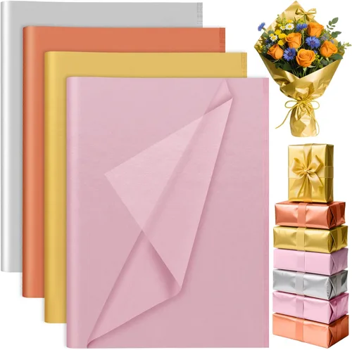 PLULON 60 hojas de papel de seda metálico a granel, hojas de papel de seda para envolver regalos de cumpleaños, bodas, vacaciones, 14 x 20 pulgadas