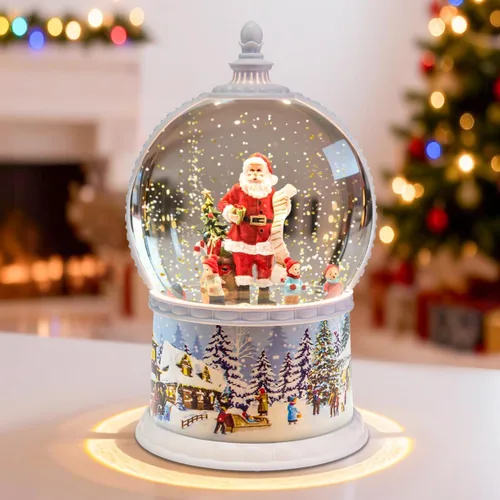 Miniatura 9 de Globos de nieve de Navidad, linterna musical, globo de nieve cilíndrico con temporizador de 6 horas, globos de nieve de bronce con caja de música