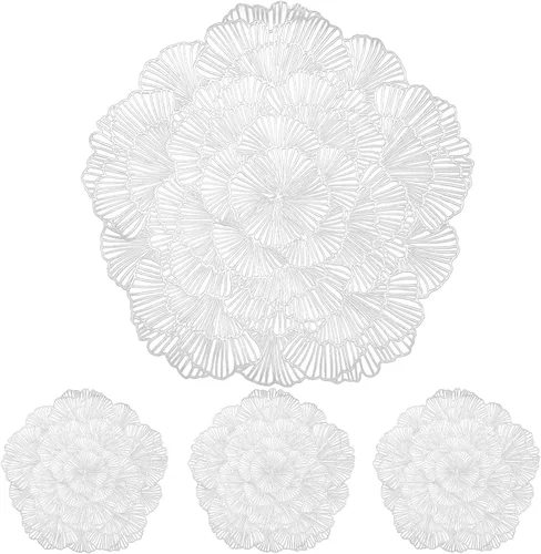 Miniatura 8 de Juego de 4 manteles individuales redondos de vinilo metálico con diseño de flores de oro rosa, manteles individuales para mesa de comedor, cocina