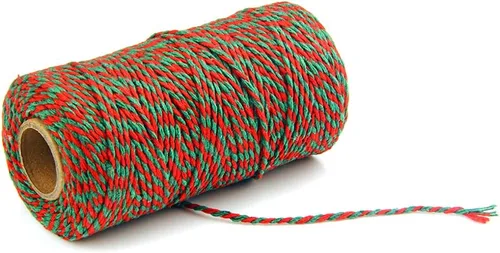 Miniatura 9 de AKOAK Cordel para panaderos, 1 rollo de cuerda de algodón de 109 yardas para envolver regalos, manualidades y decoración (verde + dorado)