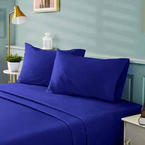 Miniatura 9 de LaxLinen Juego de sábanas de 4 piezas (+ 26 pulgadas), bolsillo extra profundo, tamaño King / estándar, color azul marino sólido de 600 hilos, 100%