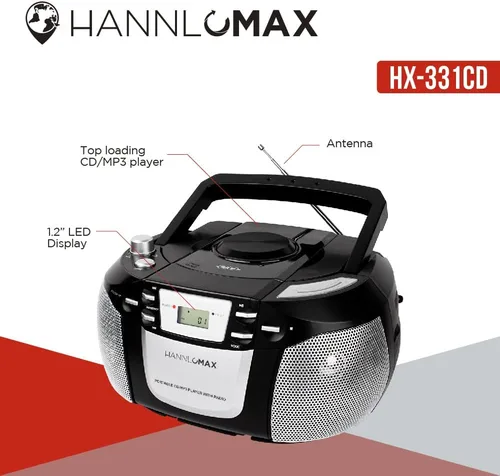 Miniatura 4 de HANNLOMAX HX-331CD Reproductor portátil de CD/MP3, radio AM/FM, pantalla LCD, conector para auriculares, fuente de alimentación dual AC/DC.