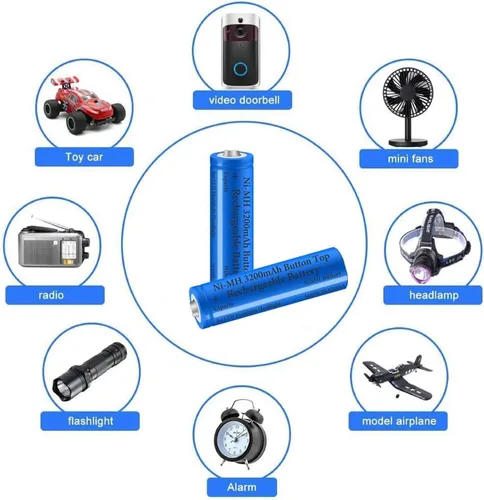 Miniatura 5 de Paquete de 2 baterías Ni-MH recargables de 3200 mAh, baterías NiMH con botón superior, batería de alta capacidad para linterna LED, faro, cámara