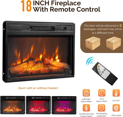 Miniatura 4 de VINGLI - Soporte de TV con chimenea para televisores de hasta 70 pulgadas, centro de entretenimiento acanalado con calefacción eléctrica y estantes