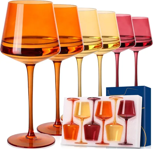 Miniatura 11 de Juego de 6 copas de vino marrón de 18 onzas, color ámbar oscuro, juego de regalo para fiestas, vasos de vidrio soplado a mano marrón para vino tinto
