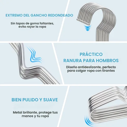 Miniatura 2 de Perchas para abrigos, 40 unidades, Seropy, perchas de metal, resistentes, de alambre, con muesca antideslizante, perchas de acero inoxidable