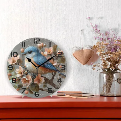 Miniatura 2 de ALAZA Reloj de pared con diseño de pájaro en la rama 3D que no hace tictac, para dormitorio, cocina, sala de estar, escuela, oficina, dorado