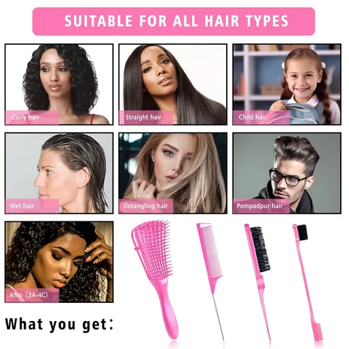 Miniatura 8 de Cepillo desenredante para cabello rizado para mujeres/hombres/niños, juego de cepillos desenredantes para cabello natural con cepillo de borde