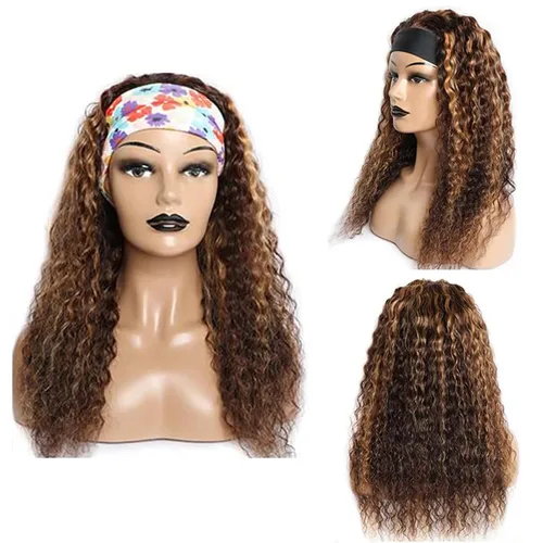 Miniatura 3 de Youngirl Peluca con Diadema de Ondas Profundas Ombré de Cabello Humano #4/27 Pelucas con Diadema Rizadas para Mujeres Negras Cabello Humano Sin