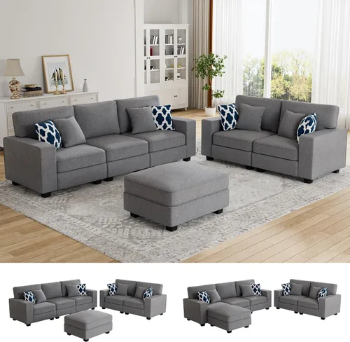Miniatura 27 de Legend Vansen - Sofá modular seccional en forma de U con otomano, moderno, reversible, de esquina, para sala de estar (Créma, Sofá en forma de U-3)