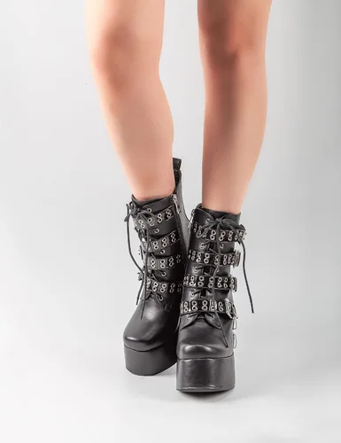 Miniatura 5 de Dusvoik Botines de combate de tacón alto con hebilla y correa de hebilla para mujer