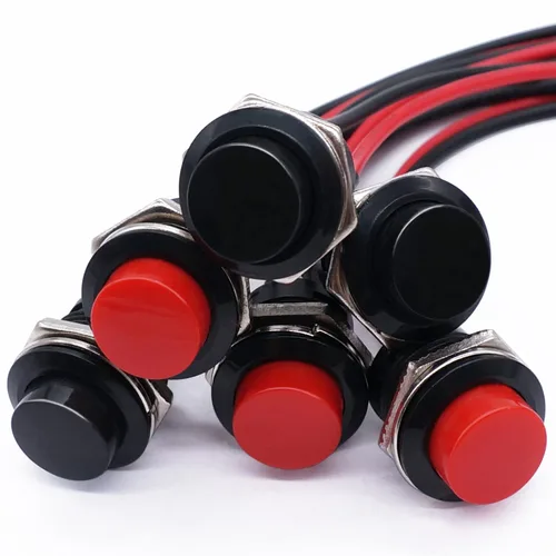 Twidec/6 piezas de interruptores de botón momentáneo SPST AC250V/3A AC125V/6A mini apagado(encendido) en negro + rojo con cables presoldados Negro y