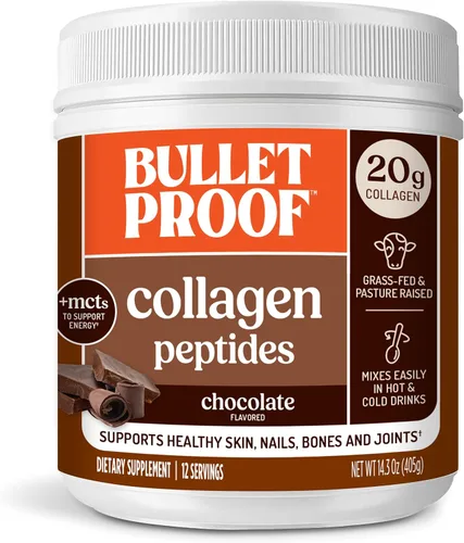 Miniatura 15 de Polvo de proteína de colágeno con chocolate y aceite MCT de Bulletproof, 19g de proteína, 42.3 onzas, tamaño de valor, con péptidos de colágeno