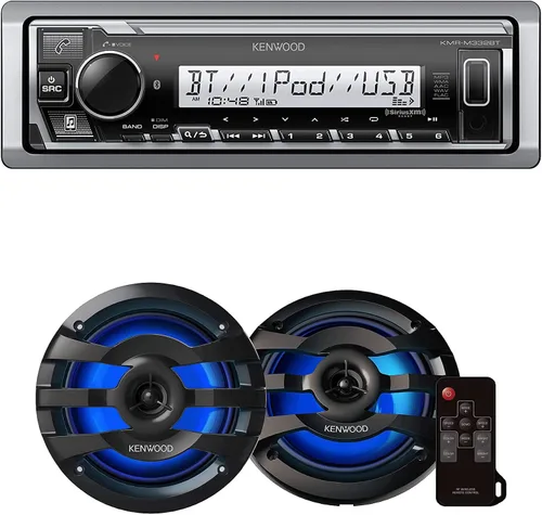 KENWOOD KMR-M332BT estéreo para automóvil y marino | Plus 1 altavoz marino KENWOOD KFC-1673MRBL de 6.75 pulgadas de 2 vías (negro) con iluminación