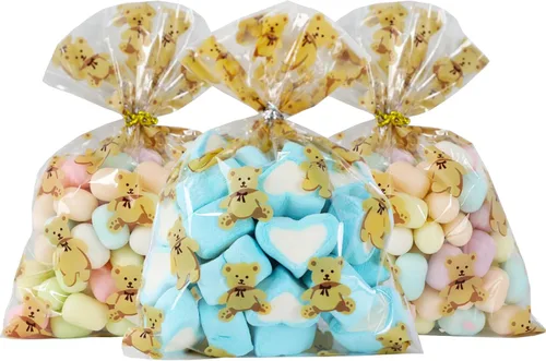 Miniatura 10 de 100 bolsas de celofán, bolsas de celofán transparente de 4 x 6 pulgadas, 100 lazos dorados, para galletas, chocolate, panadería, recuerdos