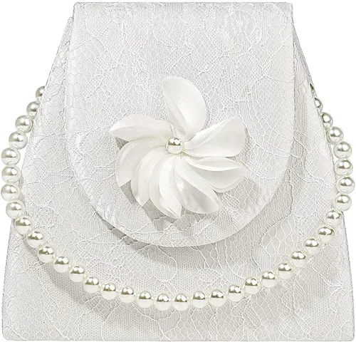 Mulian LilY Bolso de embrague con asa superior de perla de satén de encaje floral de alta calidad con cadena desmontable flor boda bolsa nupcial