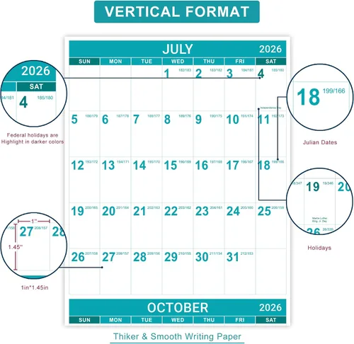 Miniatura 3 de Calendario anual de pared 2024, de una página, para organizar, con fecha juliana de enero a diciembre, papel grueso prémium, disposición vertical