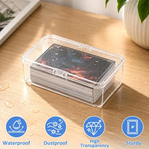 Miniatura 4 de Kitoyz Juego de cartas de plástico transparente, caja de almacenamiento de tarjetas de acrílico compatible con fundas coleccionables para tarjetas