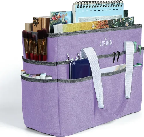 JJRING Bolsa Tote Organizadora de Manualidades, Organizador de Almacenamiento de Arte Grande con Múltiples Bolsillos, Bolsa de Costura Lila para