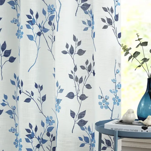 Miniatura 6 de Beauoop 2 paneles de cortinas semitraslúcidas de lino floral de 54 pulgadas de largo, para sala de estar o dormitorio, cortinas rústicas con textura