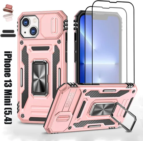 Miniatura 9 de Funda resistente para Apple iPhone 13 Mini, protección híbrida de goma de doble capa de grado militar con protector de cámara deslizante, soporte