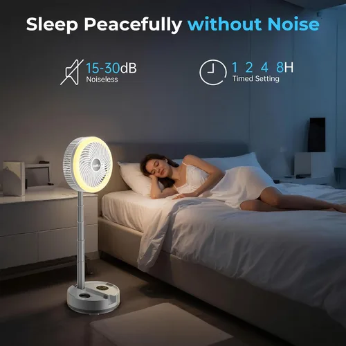 Miniatura 5 de Ventilador de viaje portátil de 40000 mAh, ventilador plegable recargable, funcionamiento de 106 horas, ventilador oscilante de pie de 8 Blanco