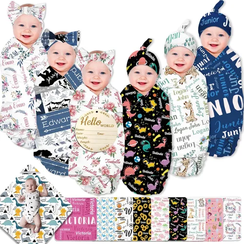 Manta personalizada para bebé niña niño con diadema de lazo y gorro, manta de bebé personalizada con nombre, regalos para recién nacidos