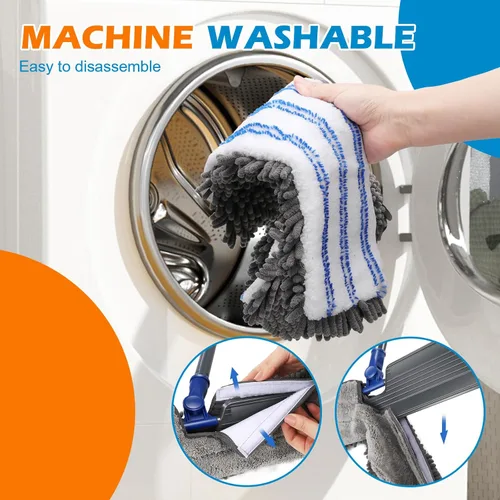Miniatura 6 de Masthome Trapeador abatible de doble cara, mopa de microfibra húmeda y seca con 4 almohadillas y raspador, giratorio de 360° para limpieza de madera