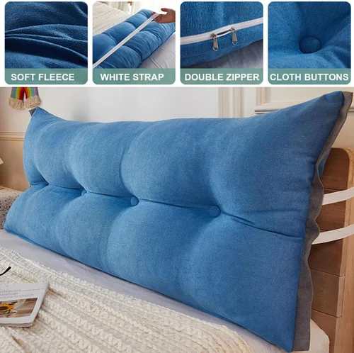 Miniatura 2 de Almohada de cama de lectura con cuña, almohada de forro polar de algodón, almohada grande para cabecero, respaldo de cama, cojín de apoyo de Azul