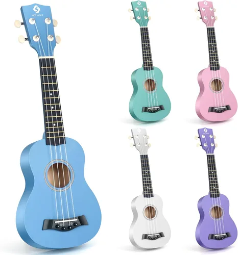 Miniatura 9 de Paquete de ukelele soprano para principiantes, kit de iniciación de ukeleles de tilo de 21 pulgadas para niños con bolsa de concierto, sintonizador