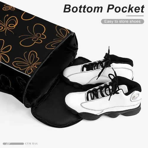 Miniatura 4 de MZERSE Women Fashion Drawstring Backpack Gym Bags with Zipper Pockets, Multifunction Drawstring Bag Compatible with Butterfly Set Pattern Gold On