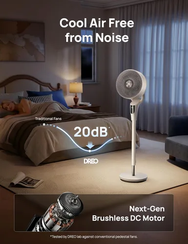 Miniatura 5 de DREO Ventilador para dormitorio, actualizado 2026, flujo de aire de 90 pies, ventilador silencioso de 20 dB, ventilador de pie oscilante de 90°