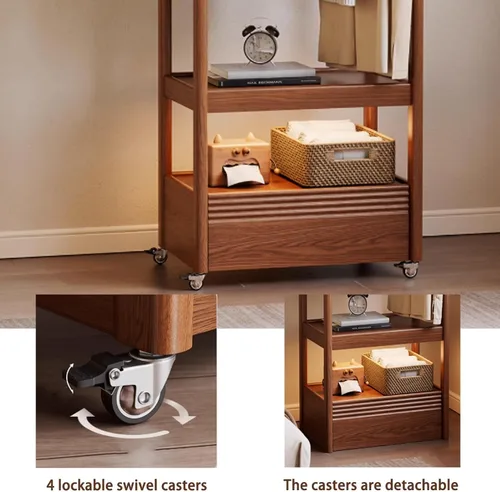Miniatura 7 de Perchero giratorio de madera maciza, perchero con ganchos y taquillas, perchero para dormitorio, sala de estar, fácil de montar (marrón)