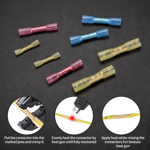 Miniatura 5 de Kit de 130 conectores a tope termorretráctiles, kit de conectores de cable eléctrico de empalme a tope de 10-26 AWG, terminales de crimpado