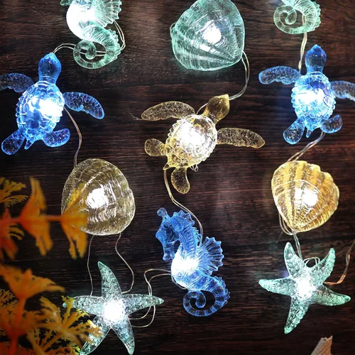 Miniatura 5 de Luces decorativas de playa, decoración de vida marina marina, luces de hadas náuticas, impermeables, funciona con pilas, bajo el mar, decoración