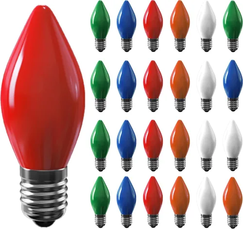 Miniatura 8 de Paquete de 25 bombillas LED C7 de luz blanca cálida para Navidad, bombillas LED E12 de repuesto para luces de cadena de Navidad interiores