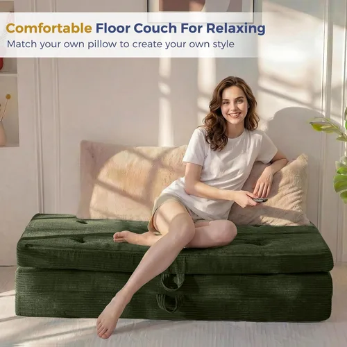 Miniatura 4 de MAXYOYO Sofá cama plegable de 4 pulgadas, sofá plegable copetudo, sofá portátil con asas, cubrecolchón de cama de invitados, tapete portátil