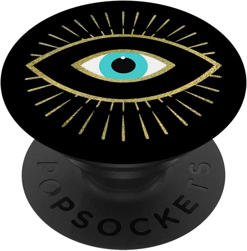 PopSockets negros con diseño de ojo malvado amarillo